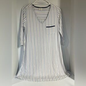 Soma Cool Nights Piped Long-Sleeve Sleepshirt Gray Black Ivory Comfy Soft Sz MED